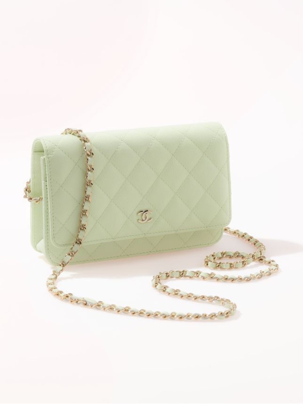 Chanel 22C Mint Green Quilted Wallet On Chain Bag